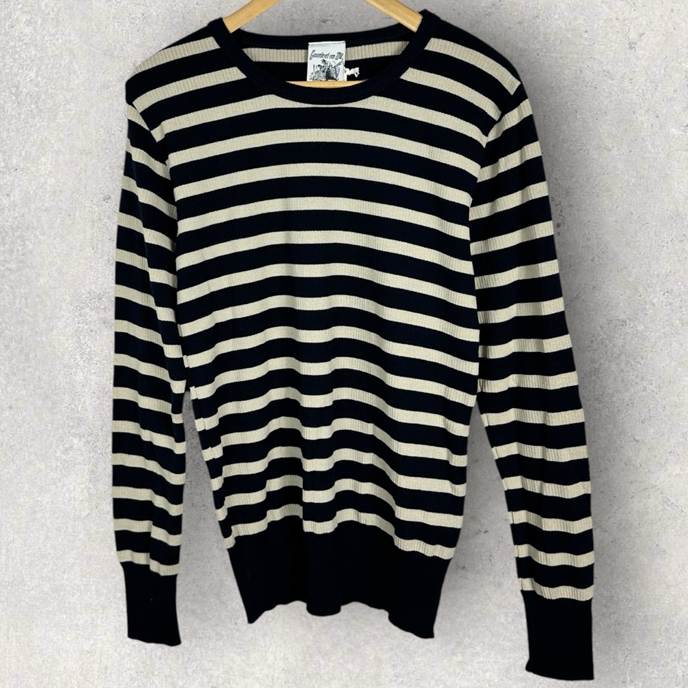 SNS Herning Merino Wool Naval Stripe Sweater Mens Size Medium Crew Neck Blue NWT